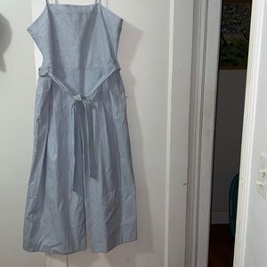 White and blue striped wide leg pantsuit